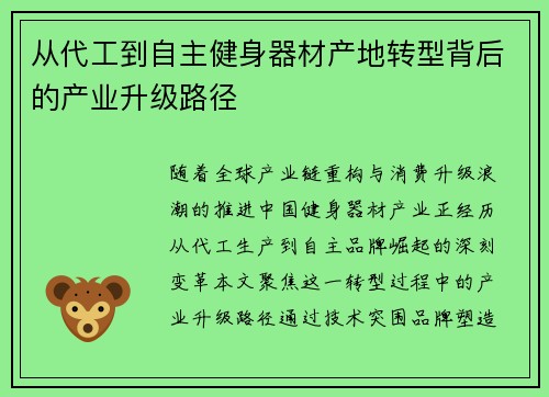 从代工到自主健身器材产地转型背后的产业升级路径