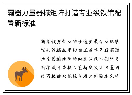 霸器力量器械矩阵打造专业级铁馆配置新标准